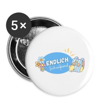 Einschulung, Schule, Schulkind, Kind, ABC-Schütze - Buttons groß 56 mm (5er Pack) - Weiß - Vorne