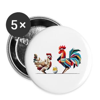 Rooster, Hen and Chick – Geometric Easter Motif - Buttons large 2.2''/56 mm (5-pack) - white - Front