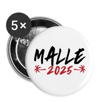 Malle 2025 Palme - Mallorca Urlaub - Buttons groß 56 mm (5er Pack) - Weiß - Vorne