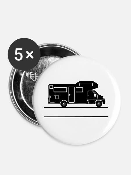 Camper-Silhouette mit Namensraum - Buttons groß 56 mm (5er Pack) - Weiß