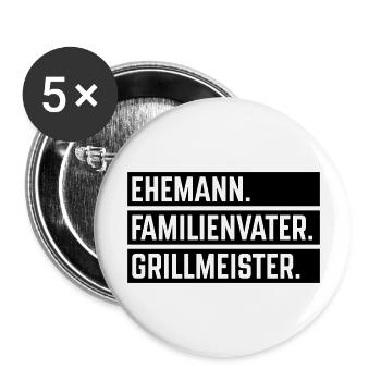 Ehemann Familienvater Grillmeister (Grillen / B) - Buttons groß 56 mm (5er Pack) - Weiß - Vorne