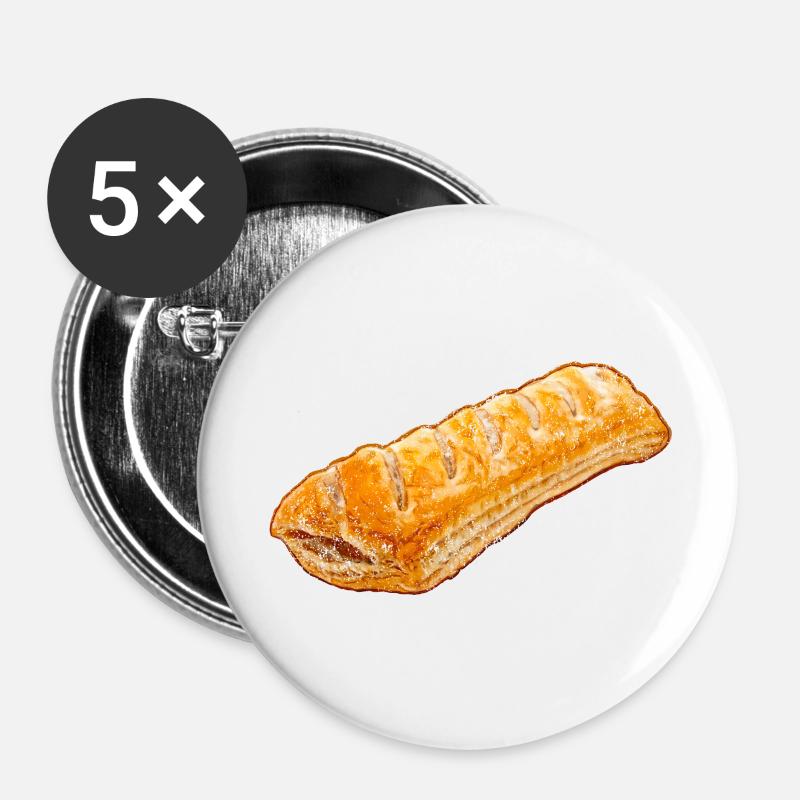 Sausage Roll Illustration - Weathered Look - Buttons large 2.2''/56 mm (5-pack) - white