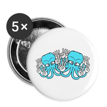 Zwei Kraken Peace Handzeichen Victory Symbol Hände - Buttons groß 56 mm (5er Pack) - Weiß - Vorne