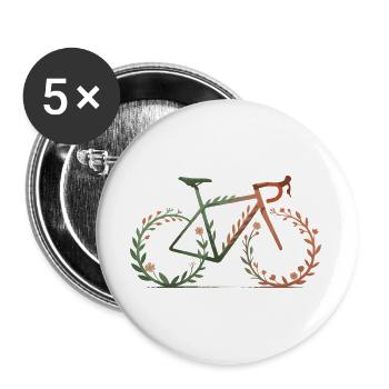 Geblümtes Gravelbike Silhouette T-Shirt - Buttons groß 56 mm (5er Pack) - Weiß - Vorne