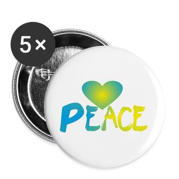 Peace Herz Frieden Friedenszeichen - Buttons groß 56 mm (5er Pack) - Weiß - Vorne