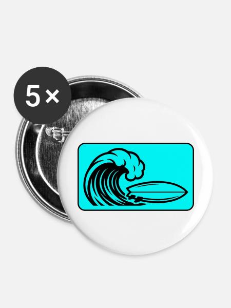 Surfbrett Welle - Buttons groß 56 mm (5er Pack) - Weiß