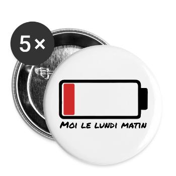 Lundi matin – batterie à plat - Lot de 5 grands badges (56 mm) - blanc - Devant