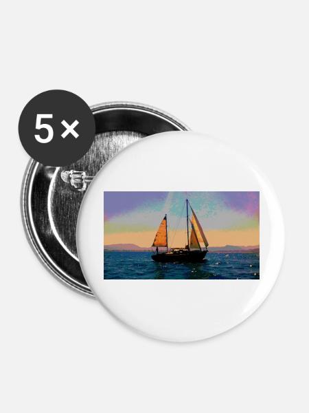 Boat on the water discovers another planet - Buttons large 2.2''/56 mm (5-pack) - white