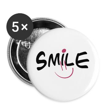 Cheerful smile motif in pink and black - Buttons large 2.2''/56 mm (5-pack) - white - Front