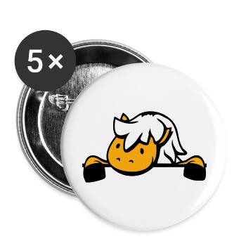 Cheval caché derrière la clôture mur d’écurie porte poney - Lot de 5 grands badges (56 mm) - blanc - Devant