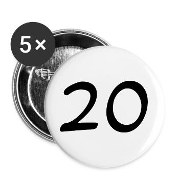 20. 20 ANS. 20e ANNIVERSAIRE. ANNIVERSAIRE 20 ANS. - Lot de 5 grands badges (56 mm) - blanc - Devant