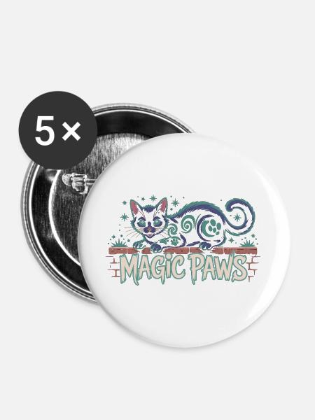 Verzauberte Katzenmagie Design - Buttons groß 56 mm (5er Pack) - Weiß