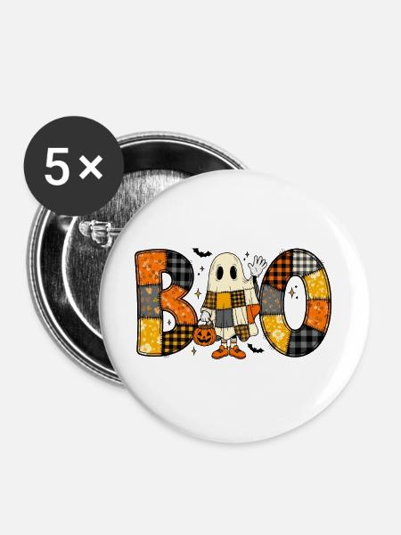 Ghost Halloween Patchwork Boo - Buttons groß 56 mm (5er Pack) - Weiß