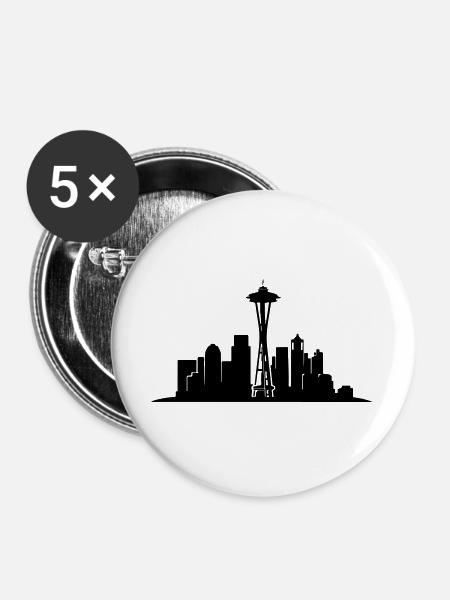 Seattle Skyline Silhouette - Buttons groß 56 mm (5er Pack) - Weiß
