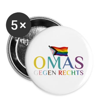 Omas gegen Rechts Regenbogen Flagge - Buttons groß 56 mm (5er Pack) - Weiß - Vorne