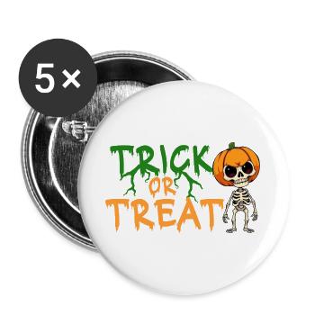 Halloween Trick or Treat Skelett Kürbis Grusel  - Buttons groß 56 mm (5er Pack) - Weiß - Vorne