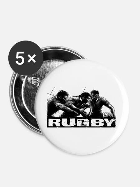 Rugby in Bewegung - Buttons groß 56 mm (5er Pack) - Weiß