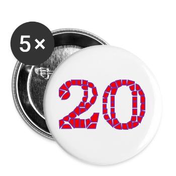 20. 20e ANNIVERSAIRE. ANNIVERSAIRE 20 ANS. 20 ANS. - Lot de 5 grands badges (56 mm) - blanc - Devant