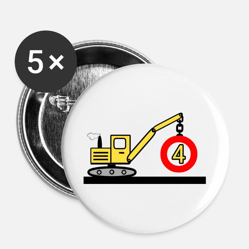 Bagger - Buttons groß 56 mm (5er Pack) - Weiß