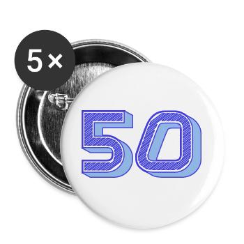50. 50 JAHRE. 50-JÄHRIGES JUBILÄUM. 50-JÄHRIGES JUBILÄUM. - Buttons groß 56 mm (5er Pack) - Weiß - Vorne