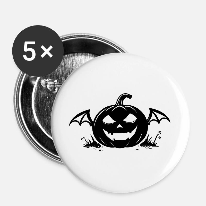 Helloween Kürbis - Buttons groß 56 mm (5er Pack) - Weiß