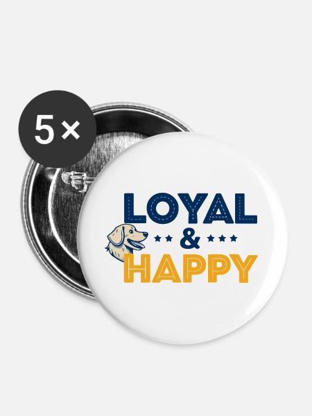 Loyal & Happy Dog Logo - Buttons groß 56 mm (5er Pack) - Weiß