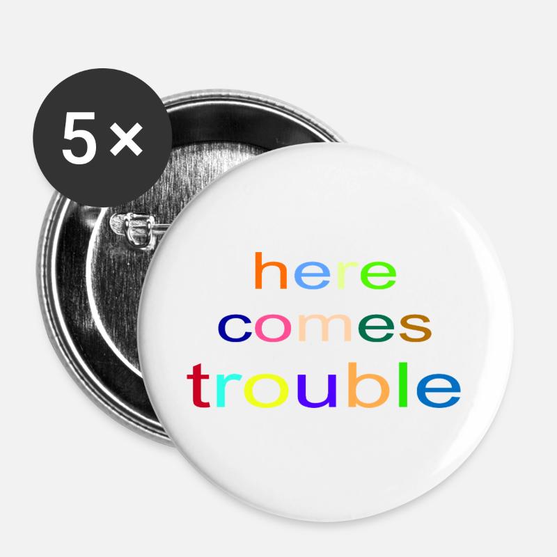 here_comes_trouble - Buttons groß 56 mm (5er Pack) - Weiß