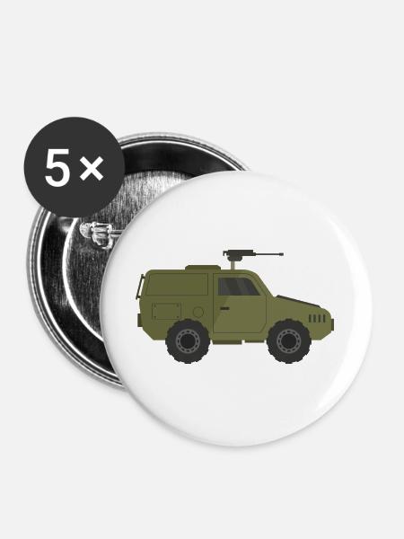 Militär-Jeep - Buttons groß 56 mm (5er Pack) - Weiß