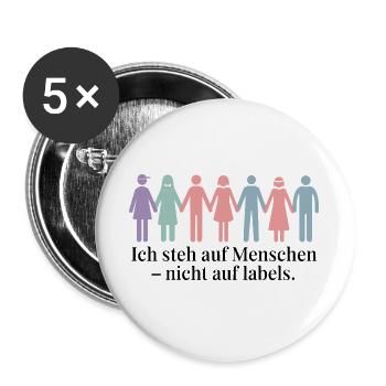Ich Steh Auf Menschen – Nicht Auf Labels - Buttons groß 56 mm (5er Pack) - Weiß - Vorne