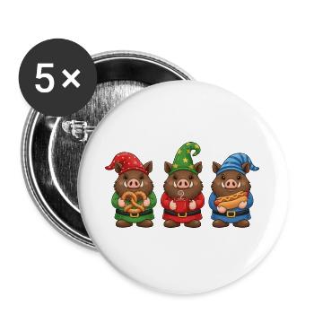 Sanglier sauvage Chasseur de Noël Sanglier - Lot de 5 grands badges (56 mm) - blanc - Devant