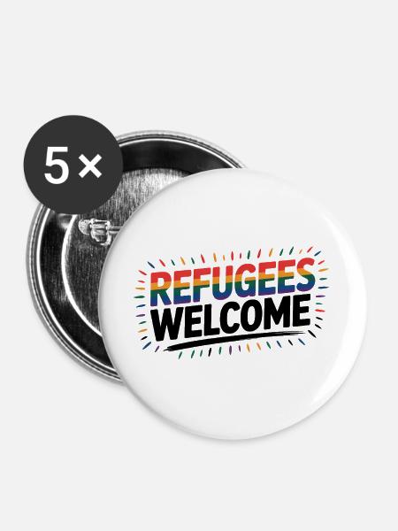 Refugees Welcome - Cool Pride Logo - Buttons groß 56 mm (5er Pack) - Weiß