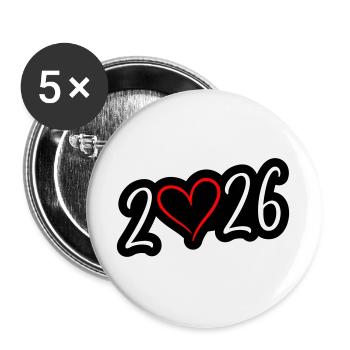 2026 Herz - Buttons groß 56 mm (5er Pack) - Weiß - Vorne