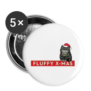 Fluffy X-Mas – Süße Katze Weihnachten - Buttons groß 56 mm (5er Pack) - Weiß - Vorne