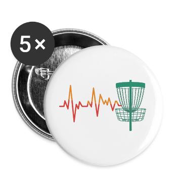 Herzschlag DiscGolf Motiv - Buttons groß 56 mm (5er Pack) - Weiß - Vorne