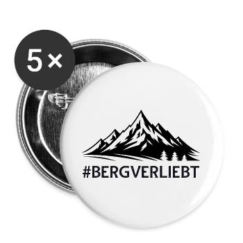 Bergverliebt mit Hashtag Bergige Landschaft Berge  - Buttons groß 56 mm (5er Pack) - Weiß - Vorne