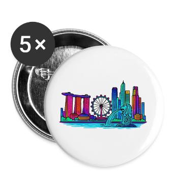 Skyline de Singapour - Lot de 5 grands badges (56 mm) - blanc - Devant