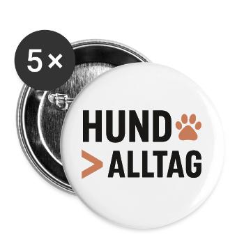 Hund Alltag Pfotenkunst Logo - Buttons groß 56 mm (5er Pack) - Weiß - Vorne