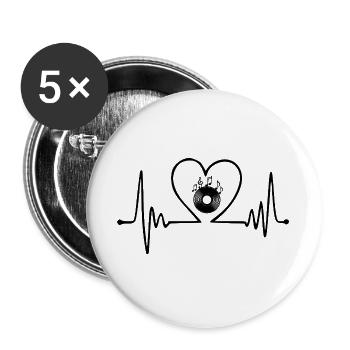 Musik mit Herz – Herzschlag Vinyl Design Heartbeat - Buttons groß 56 mm (5er Pack) - Weiß - Vorne