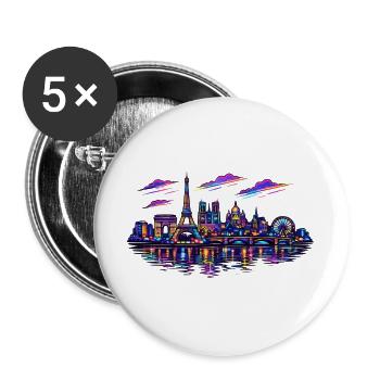 Paris Neon Skyline Stadt Frankreich - Buttons groß 56 mm (5er Pack) - Weiß - Vorne