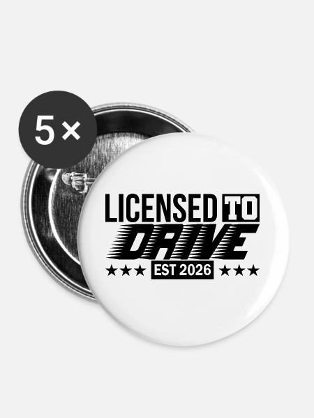 Führerschein 2026 Fahrprüfung Führerscheinprüfung - Buttons groß 56 mm (5er Pack) - Weiß