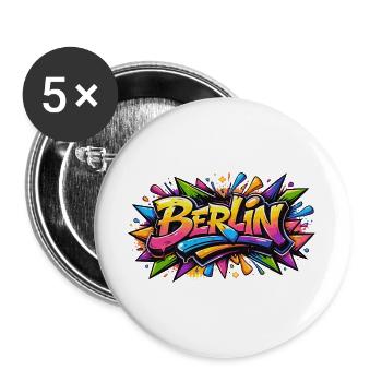 Berlin Graffiti lettering with colorful color effects - Buttons large 2.2''/56 mm (5-pack) - white - Front