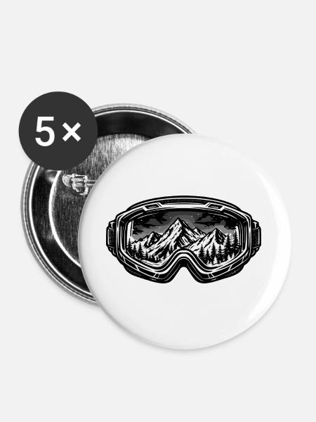 Berge im Skibrillen-Design - Buttons groß 56 mm (5er Pack) - Weiß