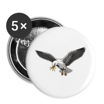 Mouette drôle qui vole des frites sur la plage - Lot de 5 grands badges (56 mm) - blanc - Devant