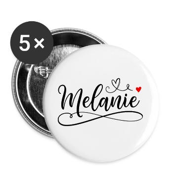 Melanie Last name First name with heart - Buttons large 2.2''/56 mm (5-pack) - white - Front