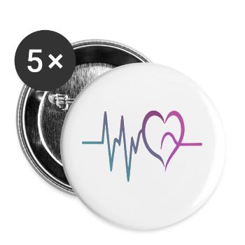 Gradient ECG Heart - Buttons large 2.2''/56 mm (5-pack) - white - Front