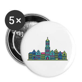 Utrechter Stadtsilhuett Domturm Moderne Linienkunst - Buttons groß 56 mm (5er Pack) - Weiß - Vorne