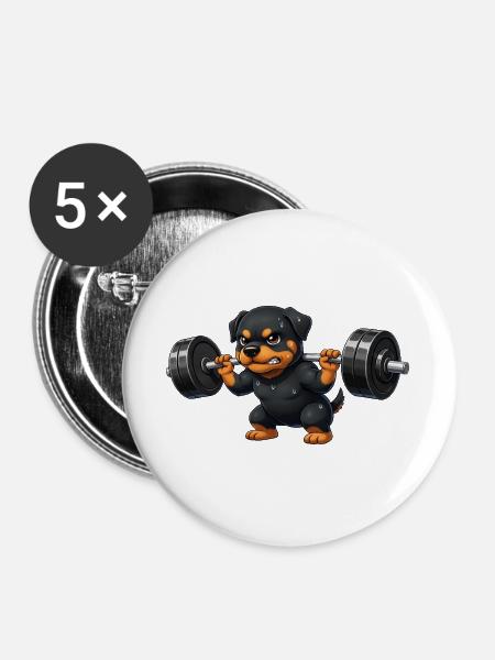 Rottweiler Gewichtheber Barbell Training Workout - Buttons groß 56 mm (5er Pack) - Weiß