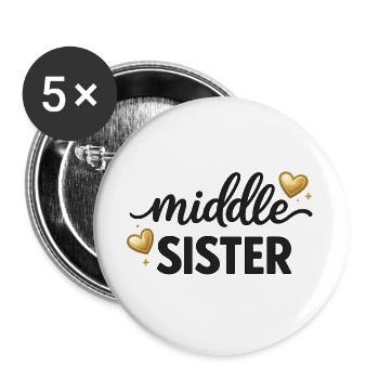 Middle Sister Shirt Mittlere Geschwisteroutfit - Buttons groß 56 mm (5er Pack) - Weiß - Vorne
