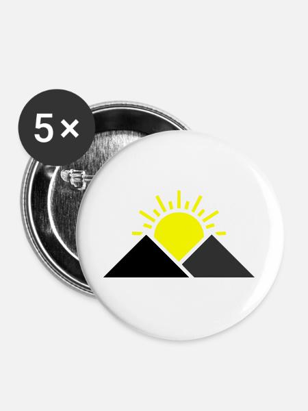 Sonne Berge Landschaft - Buttons groß 56 mm (5er Pack) - Weiß