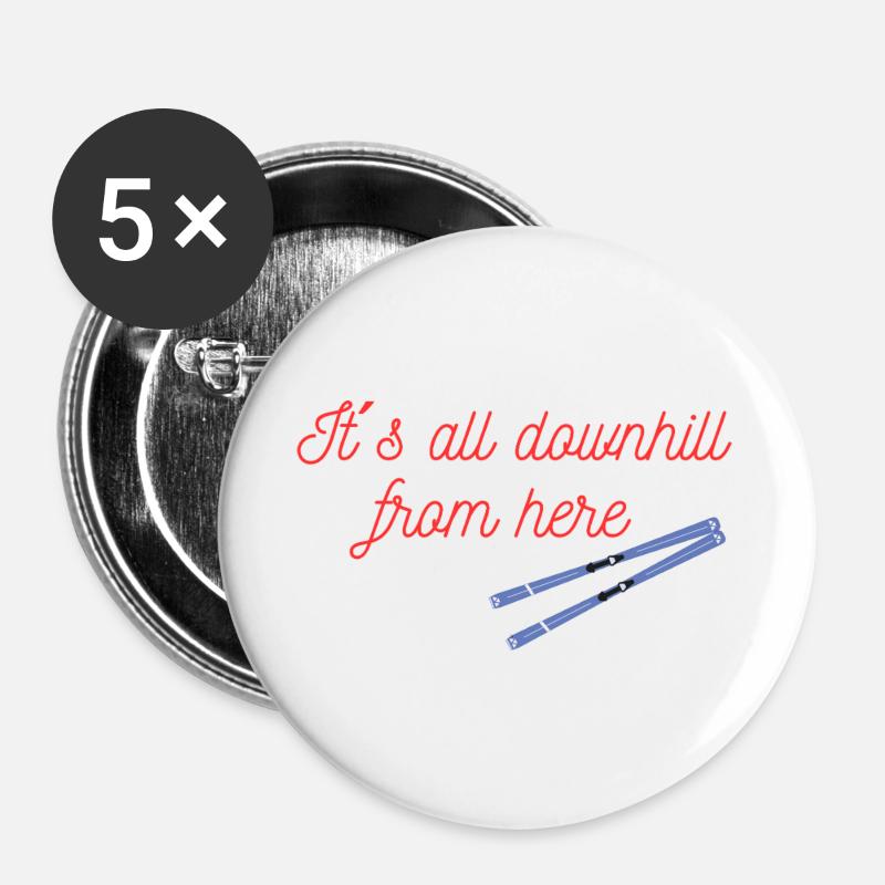 Von hier aus Ski Abfahrt - Buttons groß 56 mm (5er Pack) - Weiß